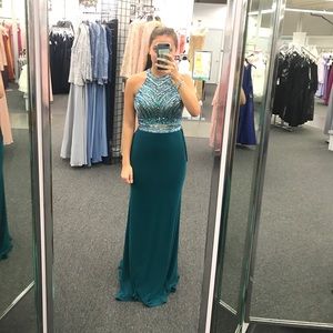 Teal two piece prom dress